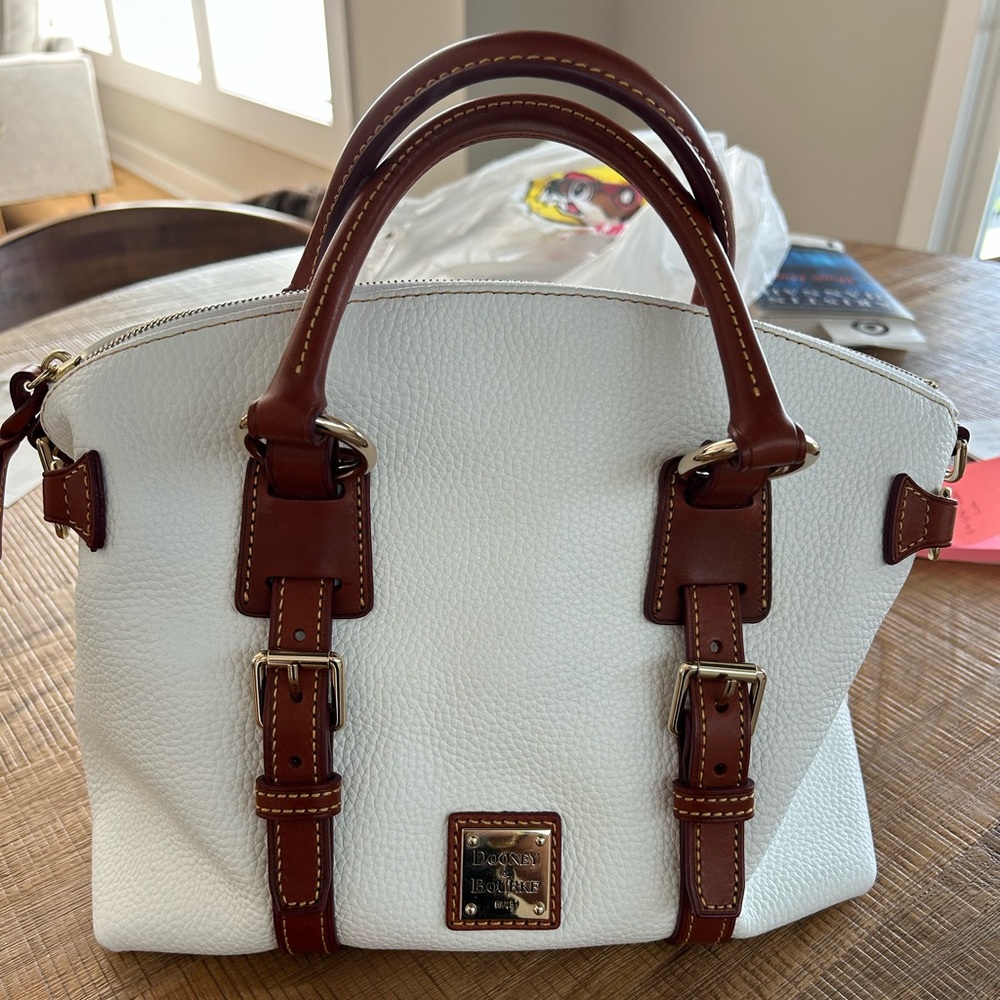 Dooney & Bourke White Leather Handbag with Gold Accents